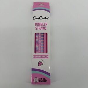 Char Charms Unicorn Tumbler Straws 6 Pack Reusable BPA Free Fits 30oz‎ Tumblers